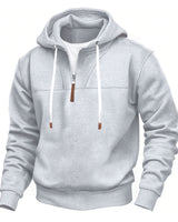 Herren nan Kapuzenpullover mit halbem Reißverschluss, weichem Innenfutter und Leder-Details Drune in Hellgrau