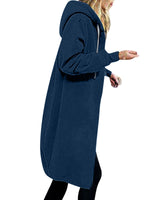 Damen nan langer Oversize Kapuzenmantel mit gerundetem Saum und Reißverschlusstaschen Drune in Dunkelblau