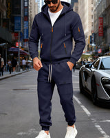 Herren nan sportliches Cargo-Jogging-Set mit Kapuzenjacke, durchgehendem Reißverschluss und funktionalen Mehrzwecktaschen Drune in Navyblau
