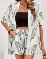 Hana | Damen Kimono-Set Shorts Blumenmuster Sommer in Weiß
