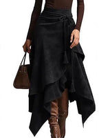 Damen asymmetrischer Wickelrock mit dekorativen Quasten Drune in Schwarz