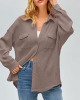 Damen nan oversized Waffelstrick Hemdjacke mit Brusttaschen und Knopfleiste Drune in Kamelbraun