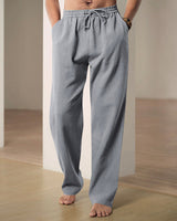 Herren nan lockere Leinen-Hose mit Elastikbund und Seitentaschen Drune in Grau