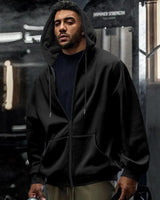 Herren nan oversized Zip-Hoodie mit durchgehendem Reißverschluss, Kängurutasche und gerippten Bündchen Drune in Schwarz
