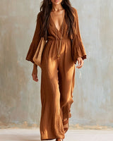 Magdlena – Luftiger Jumpsuit mit V-Ausschnitt in Braun