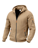 Herren nan funktionale Kapuzen-Sweatjacke mit durchgehendem Reißverschluss, Ärmeltasche und wasserabweisenden Reißverschlüssen Drune in Kamel