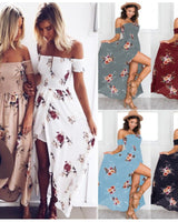 Damen Maxikleid mit schulterfreiem Design und floralen Mustern Drune in Grau