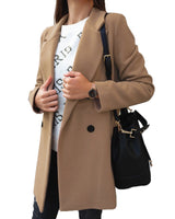 Damen nan taillierter Zweireiher Wollmix-Mantel mit Reverskragen und Eingrifftaschen Drune in Khaki