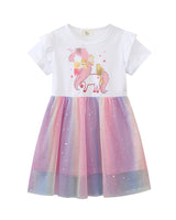 Mädchen Tüllkleid mit Einhorn-Applikation und buntem Glitzertüll Drune in Grau