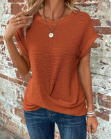 Daisy | Waffelmuster Rundhals Top in Braun-Orange