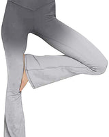 Damen nan taillenhohe Yogahose mit überkreuztem Bund und ausgestelltem Saum mit Schlitz Drune in Verlaufsgrau