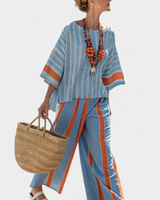 Valeria – elegante terracotta gestreift und Leinenhose in Gestreiftes Terracotta