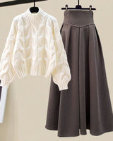 Warts | Schickes Herbst Strickpullover & Plissee Rock Set für Damen in Stil 2