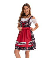 Damen nan kurzes traditionelles Dirndl mit floraler Musterung, Schnürung und Spitzenbluse Drune in 8006【Oberteil + Rock + Schürze + Schleife】