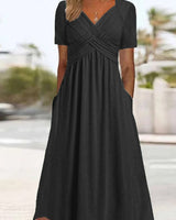 Maryjane | Damen Midikleid | V-Ausschnitt in Schwarz