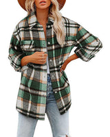 Damen nan karierte Overshirtjacke mit Brusttaschen und lockerer Passform Drune in Graugrün