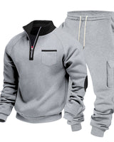 Herren nan Sweatset mit halbem Reißverschluss, Brusttasche und Cargo-Jogger Drune in Hellgrau