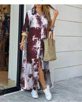 Damen nan langes Hemdkleid mit floralem Muster und seitlichem Schlitz Drune in Tie-Dye Weinrot