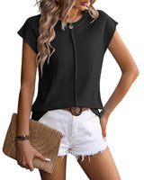 Jade | Damen Strick-Top Kurzarm Rundhals Sommer Casual in Schwarz