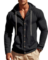 Herren nan figurbetonte Kapuzenhemd-Jacke aus Baumwollmix mit Druckknopfleiste und Kängurutasche Drune in Schwarz
