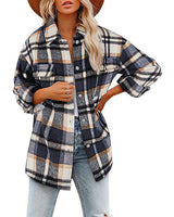Damen nan karierte Overshirtjacke mit Brusttaschen und lockerer Passform Drune in Graublau