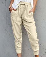 Damen nan lässige tapered Leinenhose mit elastischem Bund und Bündchen Drune in Apricot