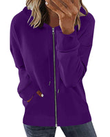 Damen nan Kapuzenjacke mit durchgehendem Reißverschluss, Kängurutaschen und elastischen Bündchen Drune in Leuchtviolett
