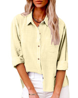 Damen nan oversized Leinen-Baumwollmix Hemdbluse mit Brusttasche und krempelbaren Ärmeln Drune in Beige
