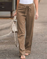 Damen nan weite Leinenhose mit Tunnelzugbund, geradem Bein und Eingrifftaschen Drune in Khaki