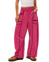 Damen nan weite Lounge-Hose mit Kordelzug, Kontrastpaspelierung und Cargo-Taschen Drune in Fuchsia