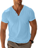 Herren lässiges Henley-T-Shirt mit Knopfleiste und atmungsaktivem Stoff Drune in Himmelblau