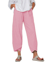 Damen nan lockere Leinenhose mit hohem Bund, Tulpen-Saum und seitlichen Eingrifftaschen Drune in Rosa