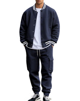 Herren nan College-Bomberjacke mit kontrastbündchen und Cargo-Jogginghose Set Drune in Navyblau
