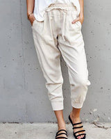 Damen nan lässige tapered Leinenhose mit elastischem Bund und Bündchen Drune in Weiß