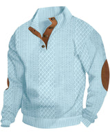 Herren nan grobstrukturierter Halfzip-Strickpullover mit kontrastreicher Knopfleiste und Ellbogenpatches Drune in Hellblau