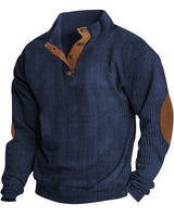 Herren nan rustikaler gerippter Pullover mit Henley-Kragen und lederartigen Ellbogenbesätzen Drune in Blau