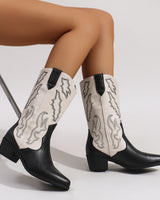 Damen nan Cowboystiefel im Westernstil mit mittelhohem Blockabsatz spitzer Zehenkappe und dekorativer Stickerei Drune in Schwarz