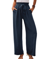 Damen nan Paperbag-Hose mit weitem Bein, hohem elastischem Bund und Bindegürtel Drune in Marineblau