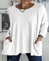 Damen nan oversized Longsleeve-Tunika mit Rundhalsausschnitt, überschnittener Schulter und aufgesetzten Taschen Drune in Weiß