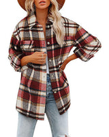 Damen nan karierte Overshirtjacke mit Brusttaschen und lockerer Passform Drune in Rot