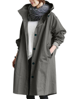 Edith | Damen langer Streetcoat mit Knopfleiste in Grau