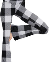 Damen nan taillenhohe Yogahose mit überkreuztem Bund und ausgestelltem Saum mit Schlitz Drune in Großkariertes Schwarz