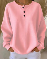 Damen nan Oversized Waffelstrick Henley-Pullover mit Knopfleiste und abgerundetem Saum Drune in Rosa