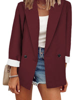 Damen nan legerer Oversize Blazer mit dreiviertelärmeln und kontrastmanschetten Drune in Weinrot