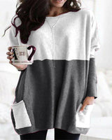 Damen nan oversized Longshirt mit Kontrastblock und aufgesetzten Taschen Drune in Weiß + Schwarz