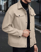 Herren nan Wolloptik-Overshirt Jacke im Shacket-Stil mit Brustklappen und Druckknopfleiste Drune in Apricot