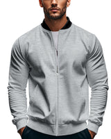 Herren nan schmale Zip-Bomberjacke aus weichem Sweat mit Stehkragen und seitlichen Eingrifftaschen Drune in Hellgrau