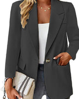 Damen nan taillierter Blazer mit Ein-Knopf-Verschluss Reverskragen und Pattentaschen Drune in Dunkelgrau