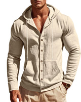 Herren nan figurbetonte Kapuzenhemd-Jacke aus Baumwollmix mit Druckknopfleiste und Kängurutasche Drune in Hellkhaki