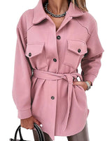 Damen nan oversized Hemdjacke aus Wollmischung mit aufgesetzten Pattentaschen Drune in Rosa